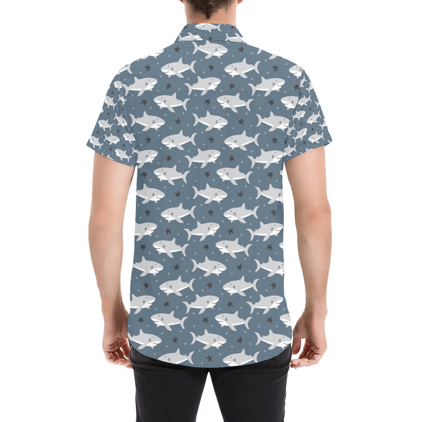 Shark Print Design LKS305 Men Short Sleeve Button Up Shirt