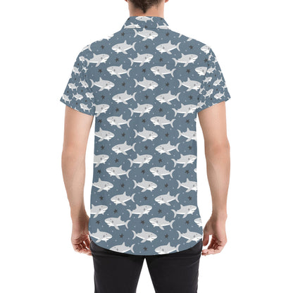 Shark Print Design LKS305 Men Short Sleeve Button Up Shirt