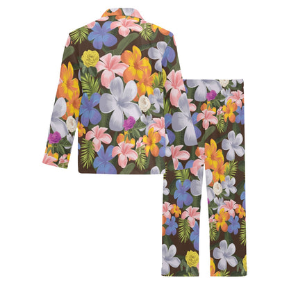 Plumeria Pattern Print Design PM03 Men's Long Pajama Set