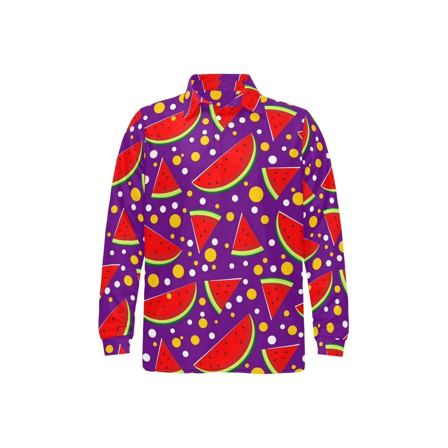 Watermelon Pattern Print Design WM010 Long Sleeve Polo Shirt For Men's