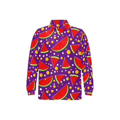Watermelon Pattern Print Design WM010 Long Sleeve Polo Shirt For Men's
