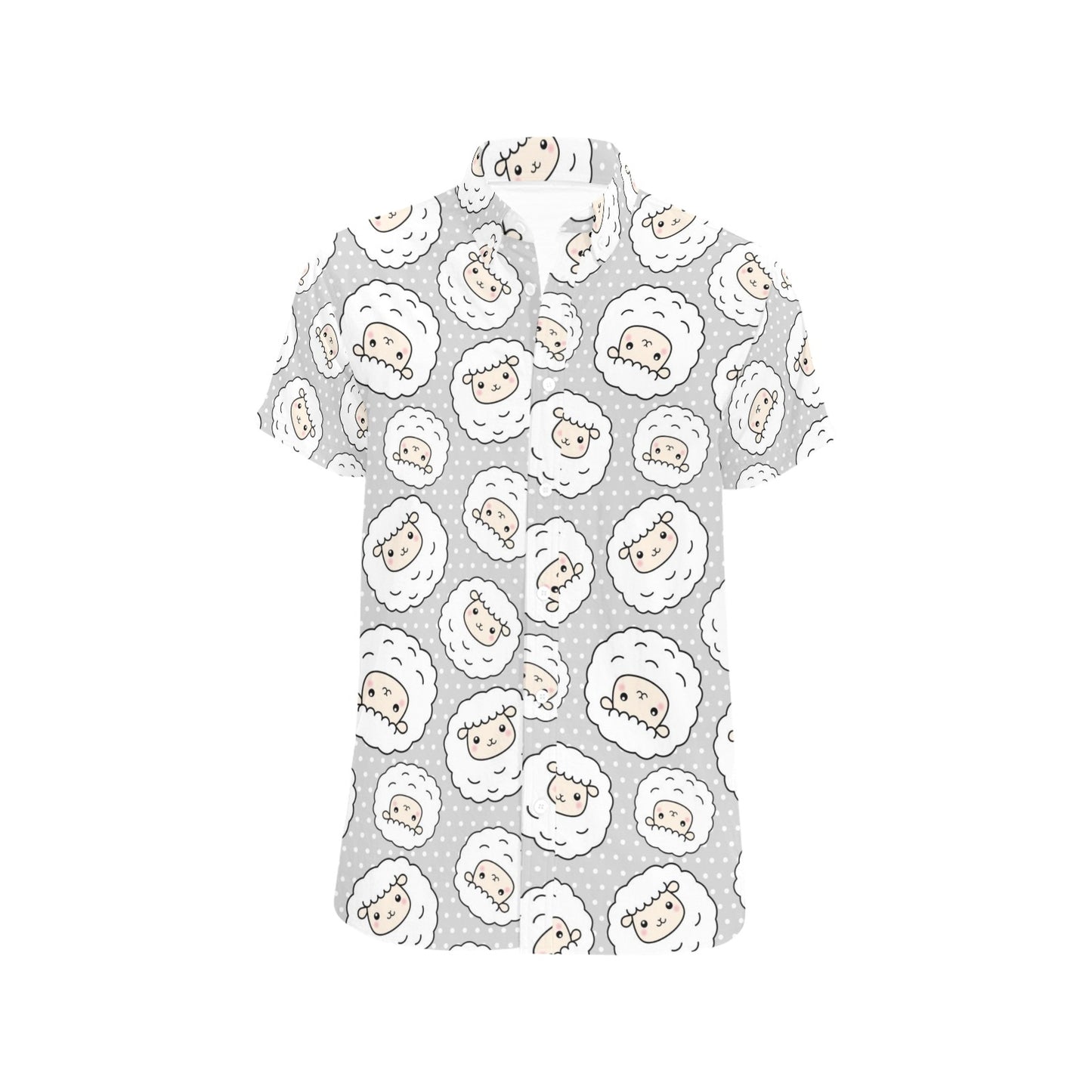 Sheep Print Design LKS401 Men Short Sleeve Button Up Shirt