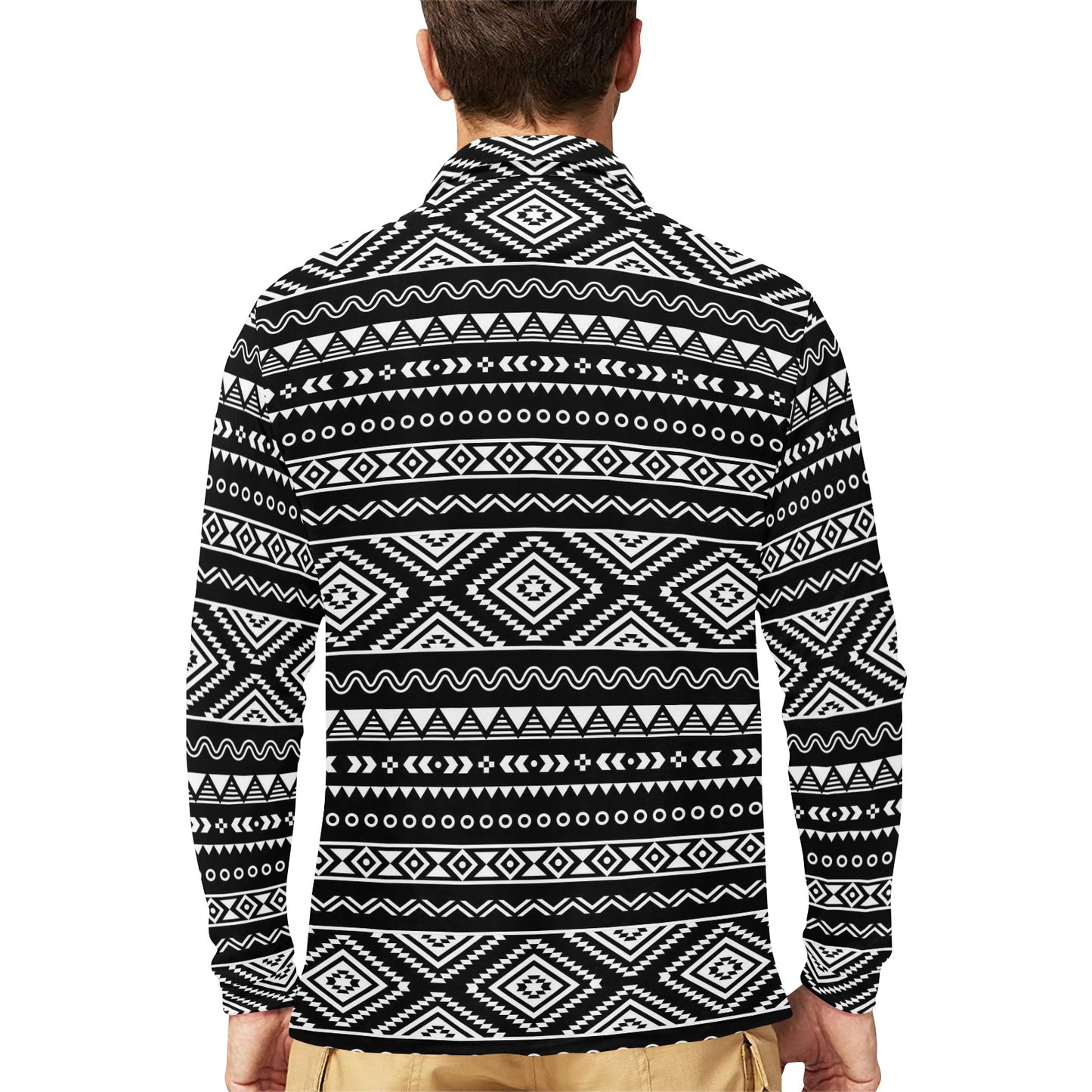 Tribal Pattern Print Design LKS301 Long Sleeve Polo Shirt For Men's
