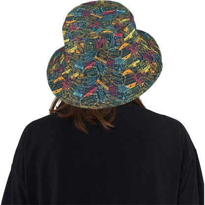 Travel Stamp Colorful Print Design LKS304 Unisex Bucket Hat