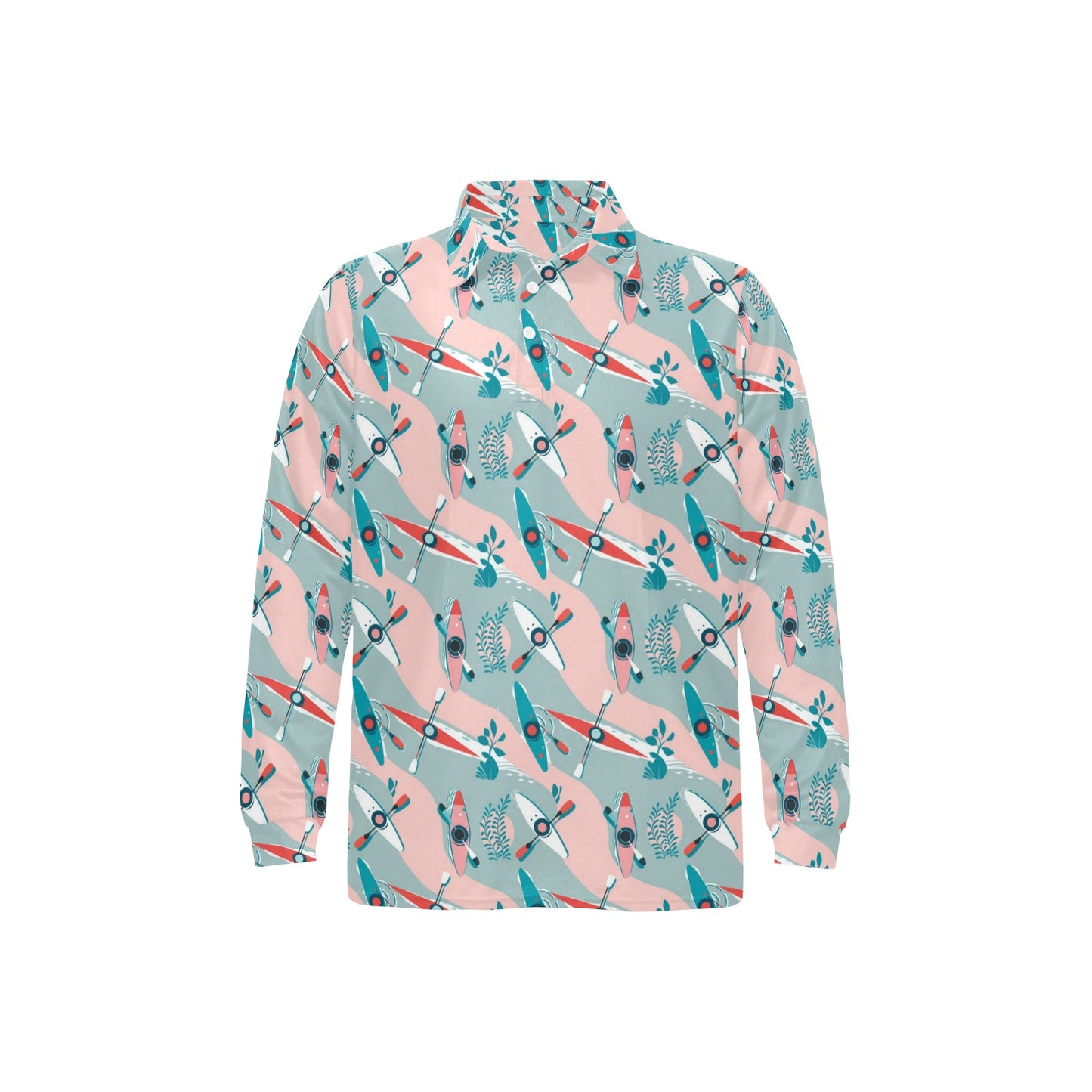 Kayak Pattern Print Design 05 Long Sleeve Polo Shirt For Men's