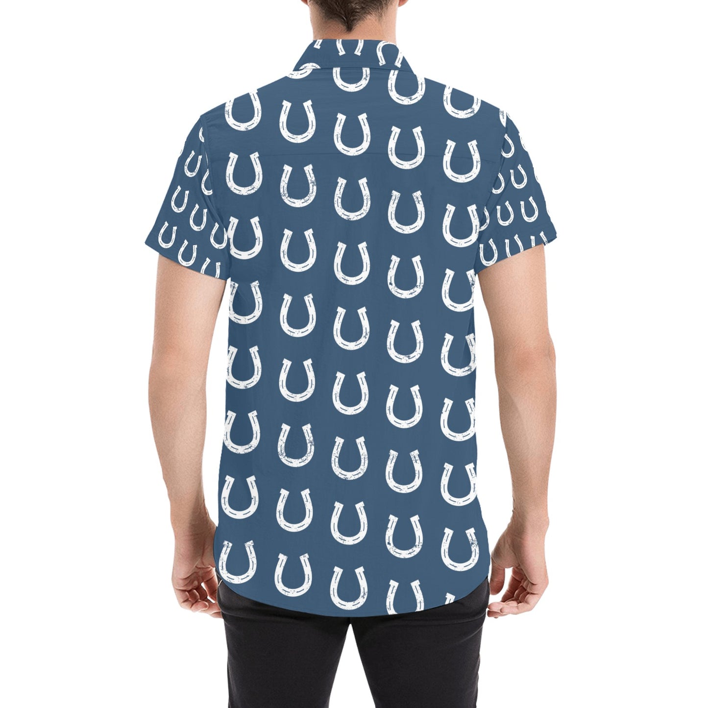 Horseshoe Print Design LKS301 Men Short Sleeve Button Up Shirt