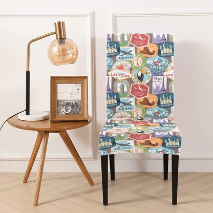 Travel Stamp Print Design LKS301 Dining Chair Slipcover