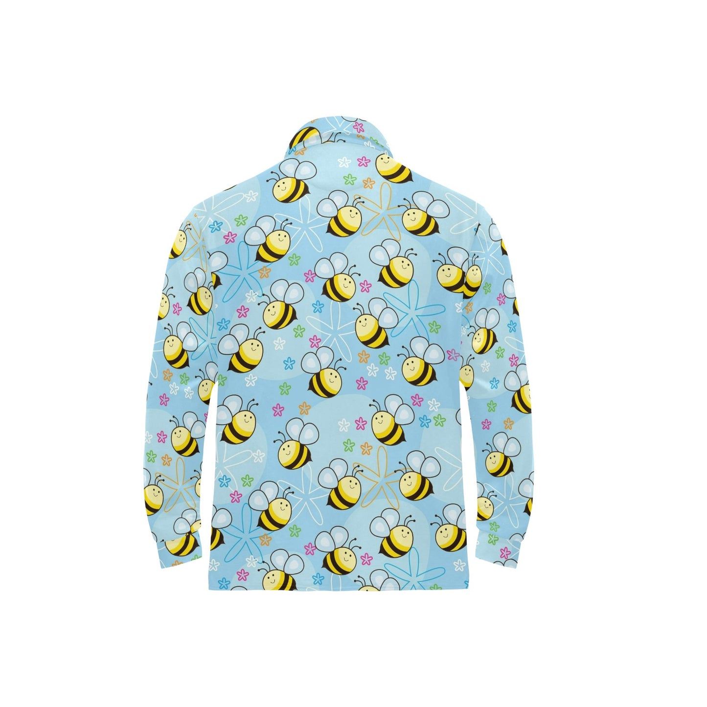 Bee Pattern Print Design BEE03 Long Sleeve Polo Shirt For Men's