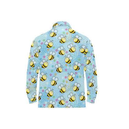Bee Pattern Print Design BEE03 Long Sleeve Polo Shirt For Men's