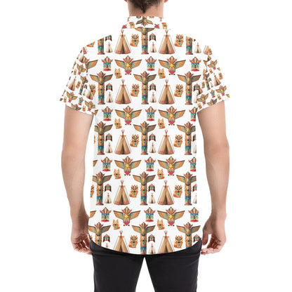 Totem Native Print Design LKS303 Men Short Sleeve Button Up Shirt