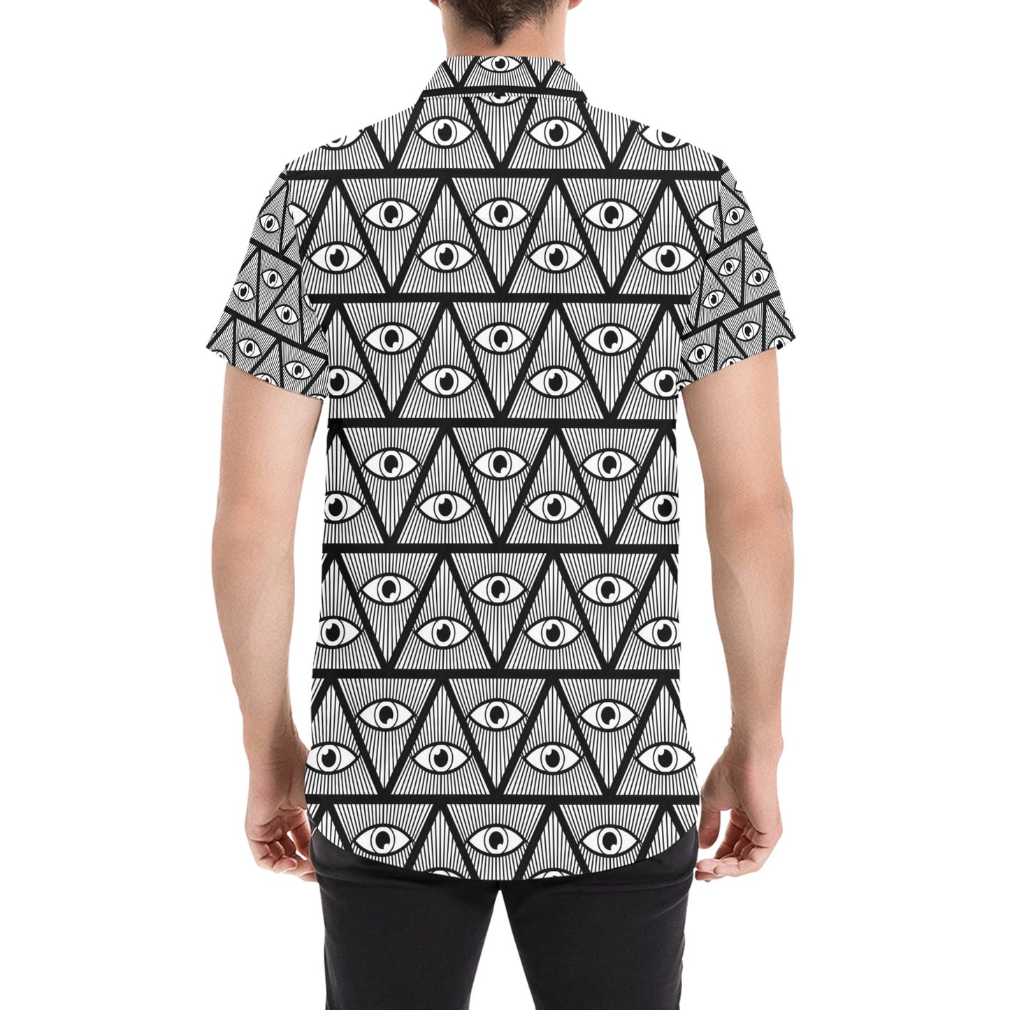 Third Eye Pattern Print Design LKS304 Men Short Sleeve Button Up Shirt