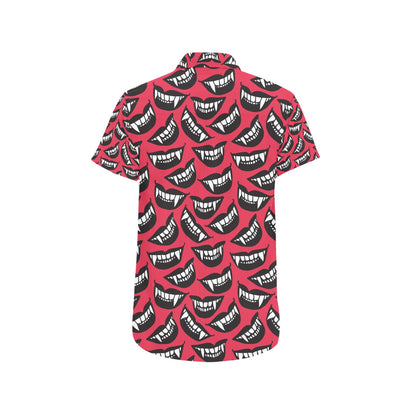 Vampire Lips Print Design LKS305 Men Short Sleeve Button Up Shirt