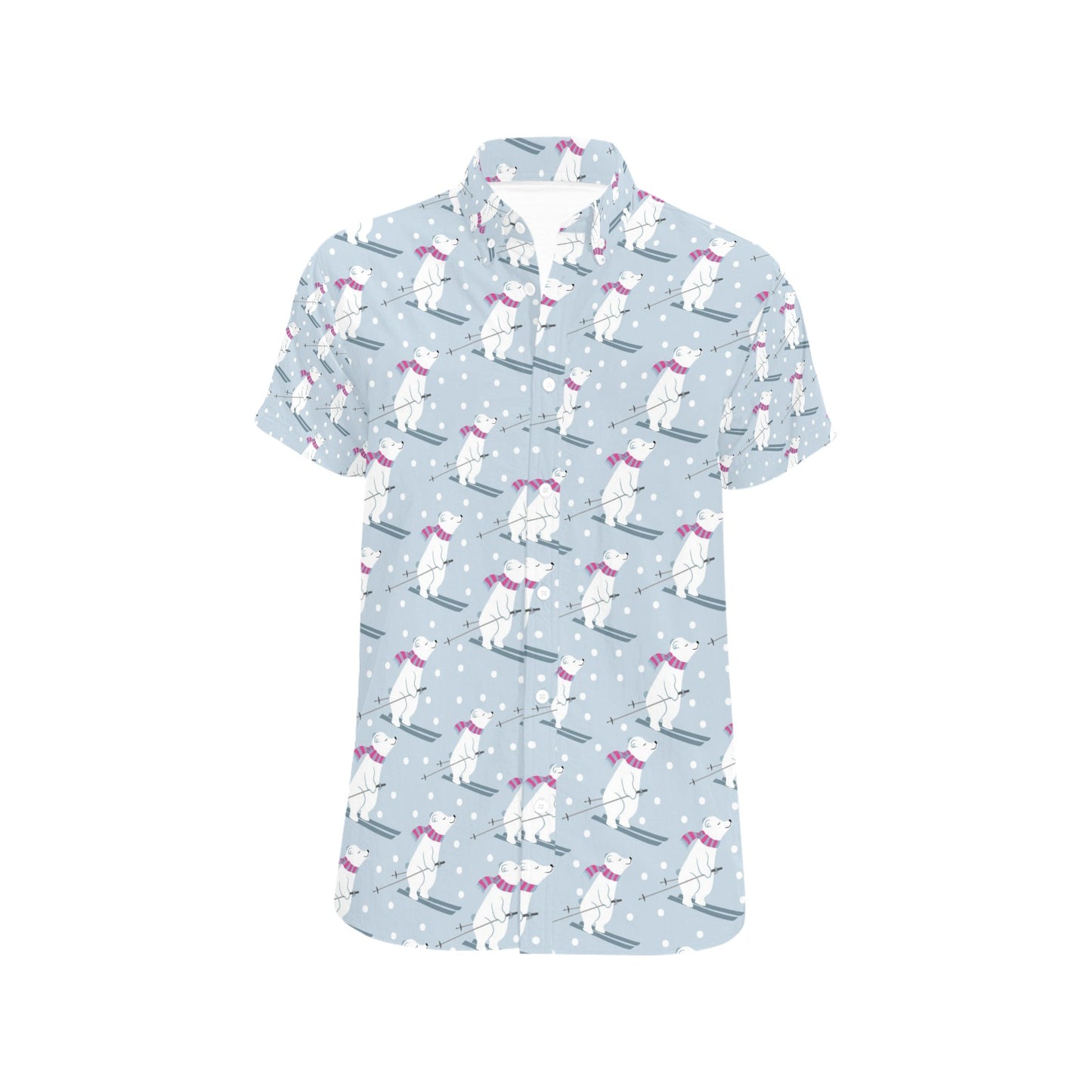 Ski Print Design LKS307 Men Short Sleeve Button Up Shirt