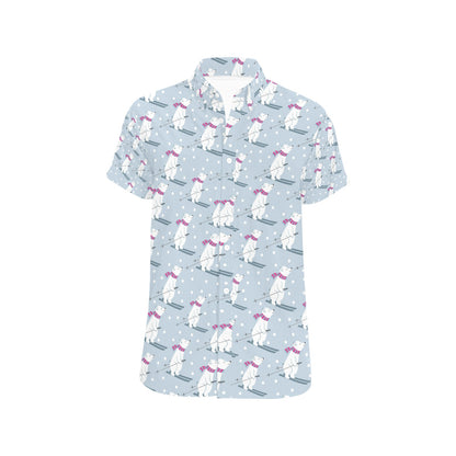Ski Print Design LKS307 Men Short Sleeve Button Up Shirt