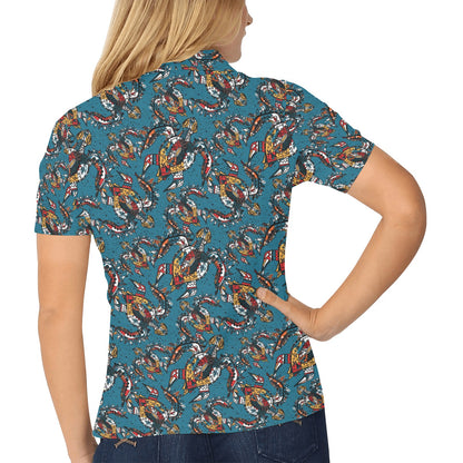 Sea Turtle Tribal Colorful Hand Drawn Women's Polo Shirt