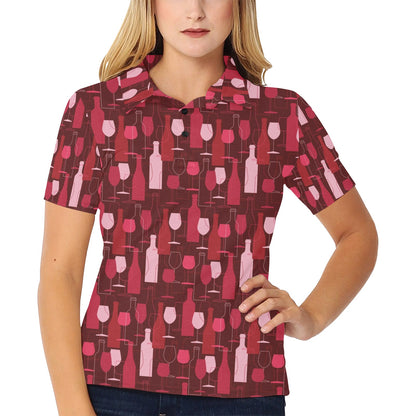 Wine Print Design LKS304 Women's Polo Shirt
