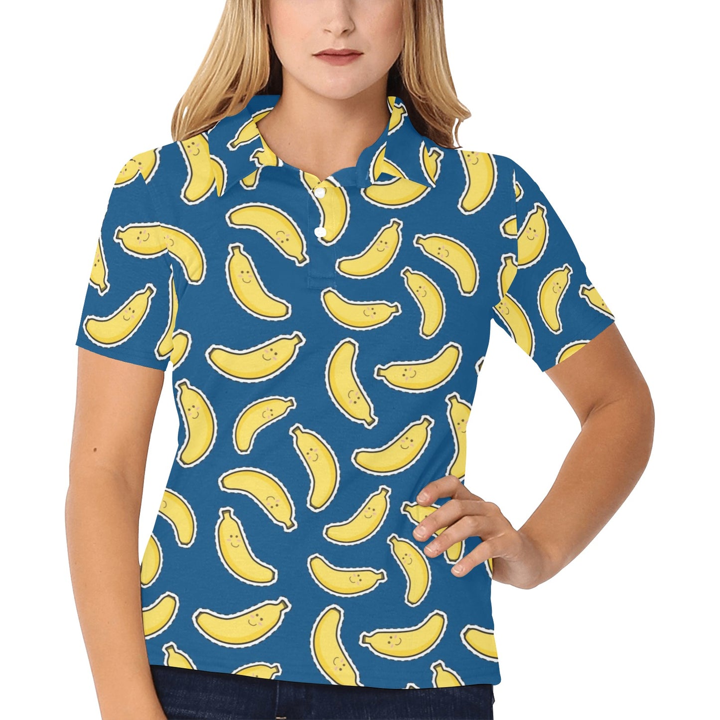 Banana Pattern Print Design BA02 Women's Polo Shirt