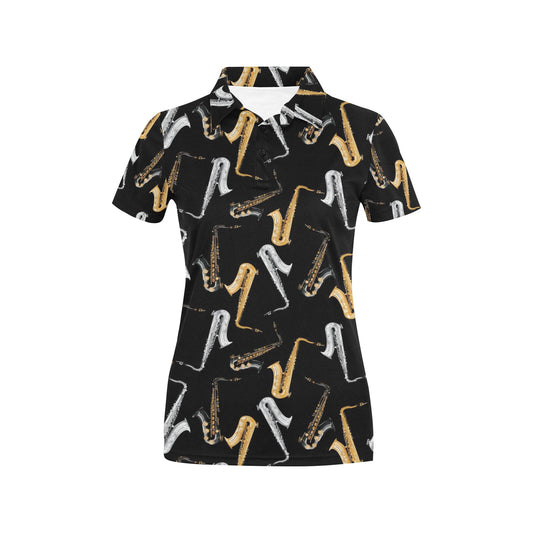 Saxophone Pattern Print Design 01 Women's Polo Shirt