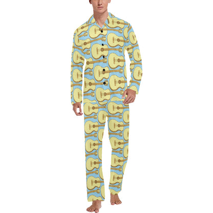 Acoustic Guitar Pattern Print Design 03 Men's Long Pajama Set