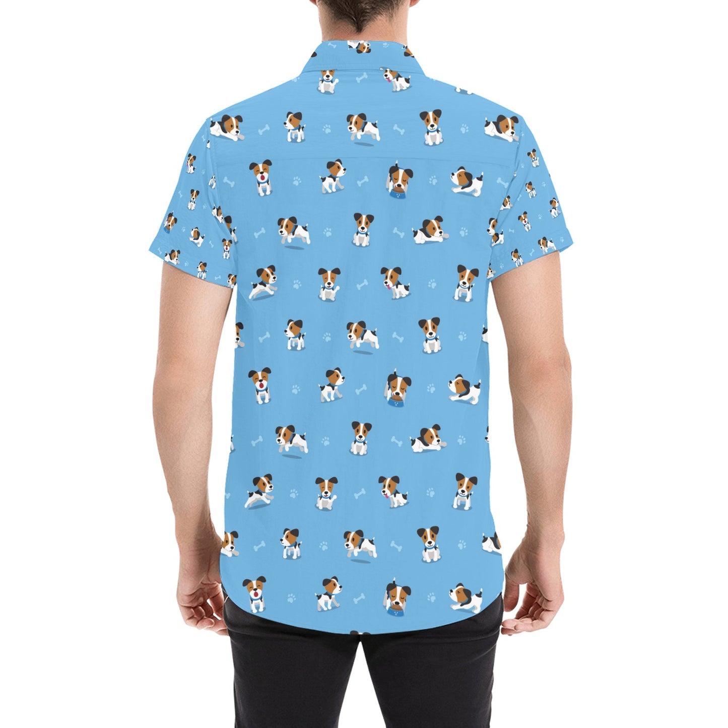 Russell Terriers Print Design LKS3010 Men Short Sleeve Button Up Shirt