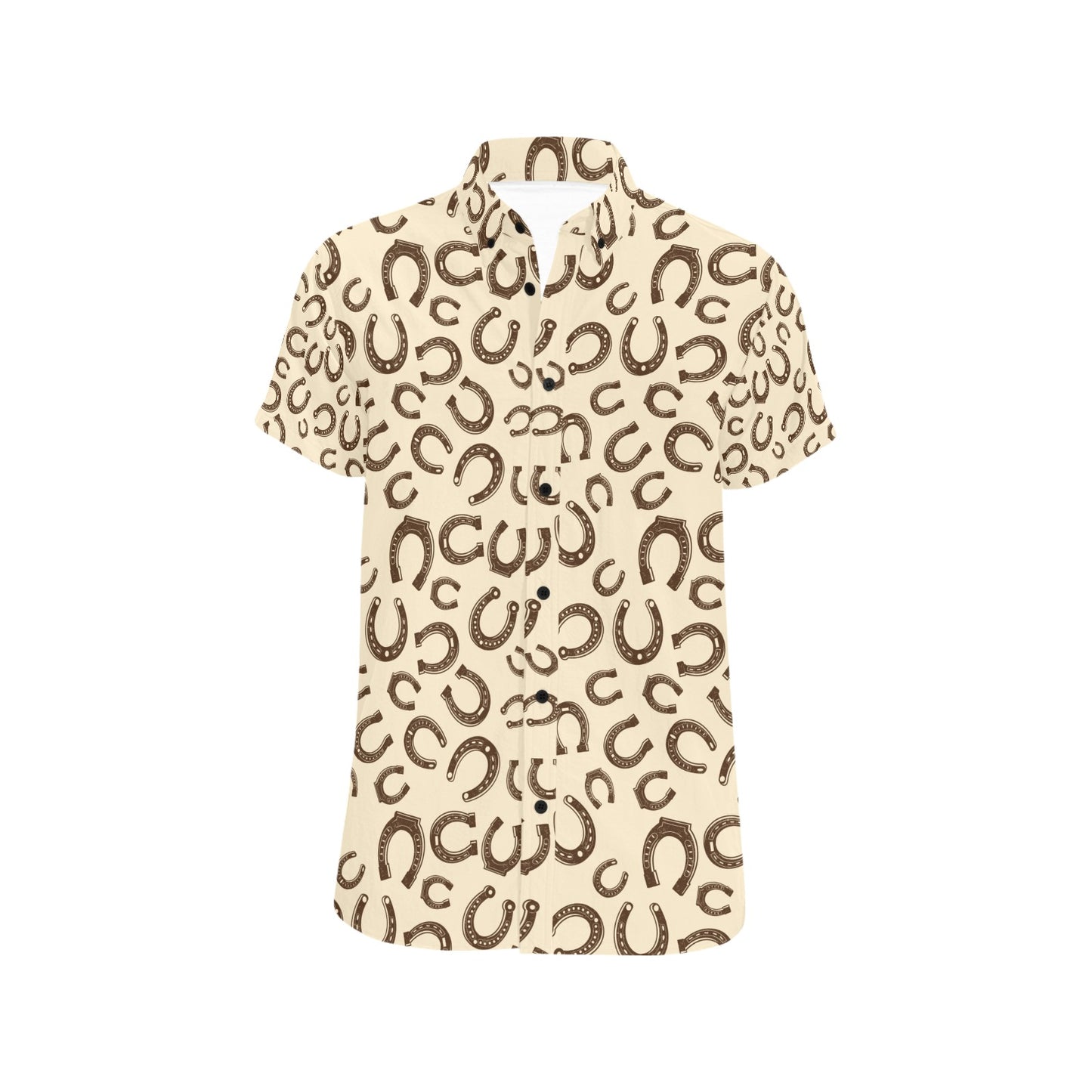Horseshoe Print Design LKS302 Men Short Sleeve Button Up Shirt