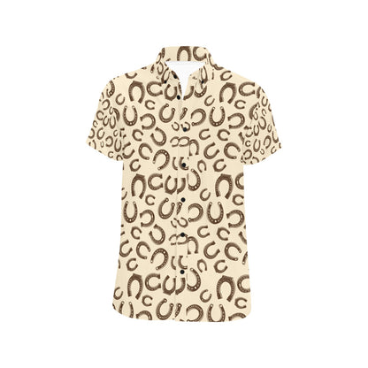 Horseshoe Print Design LKS302 Men Short Sleeve Button Up Shirt