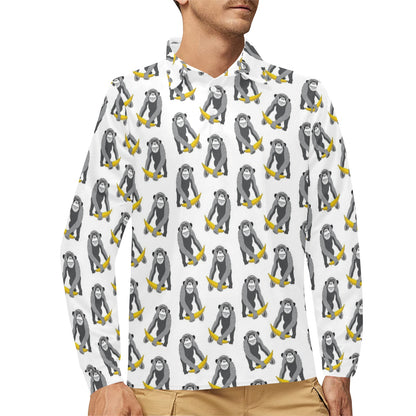 Chimpanzee Pattern Print Design 05 Long Sleeve Polo Shirt For Men's