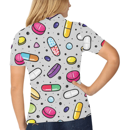 Pill Pattern Print Design A04 Women's Polo Shirt