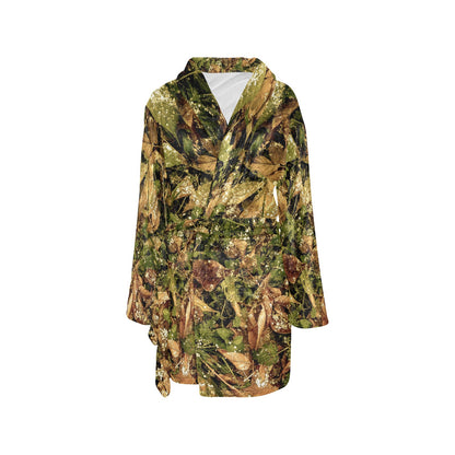 Camo Realistic Tree Forest Texture Print Women's Fleece Robe