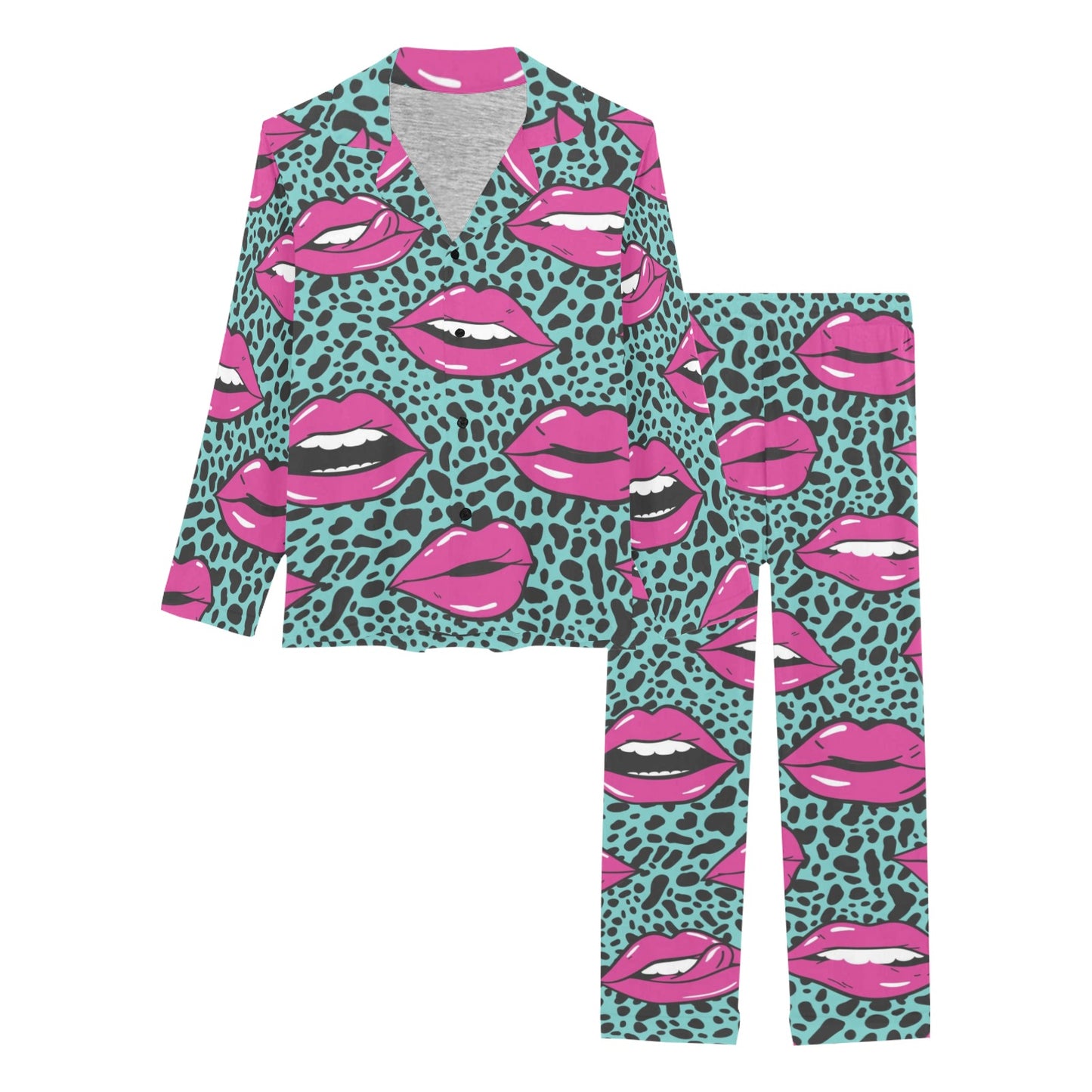 Lip Pattern Print Design 04 Women's Long Pajama Set