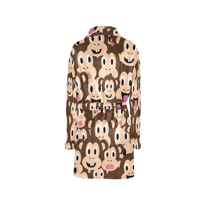 Emoji Monkey Print Pattern Women's Fleece Robe