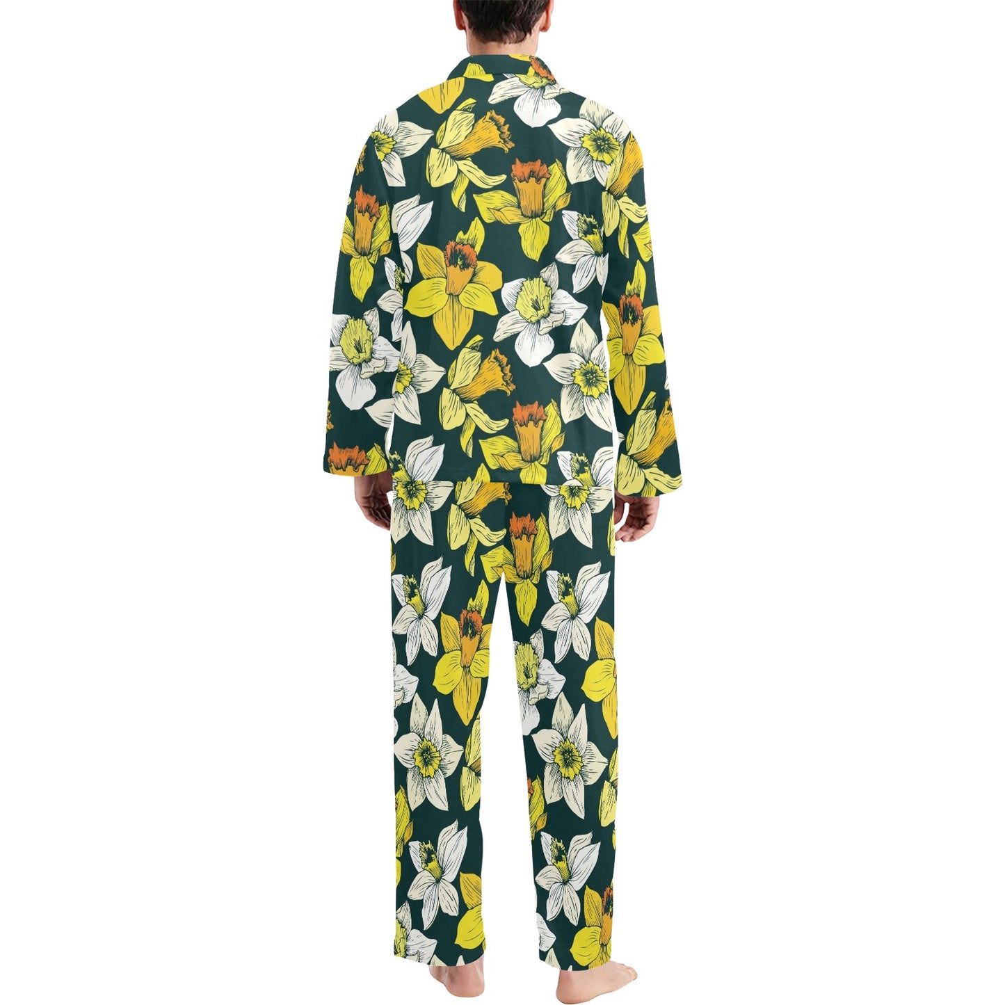 Daffodils Pattern Print Design DF02 Men's Long Pajama Set