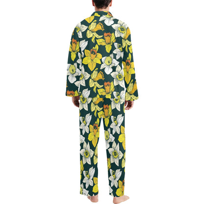 Daffodils Pattern Print Design DF02 Men's Long Pajama Set
