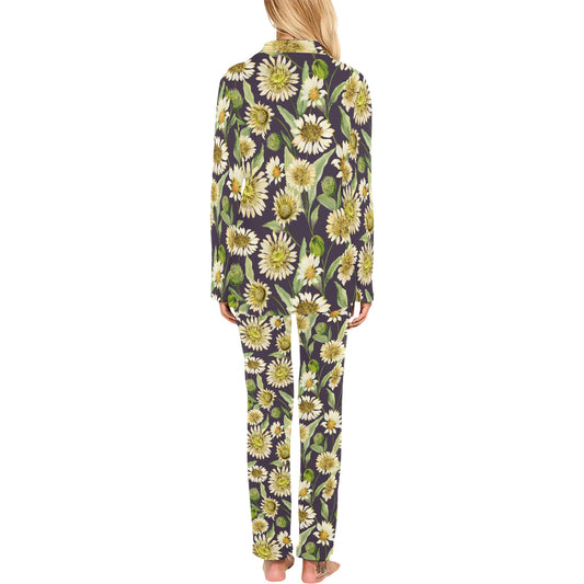 Daisy Vintage Print Pattern Women's Long Pajama Set
