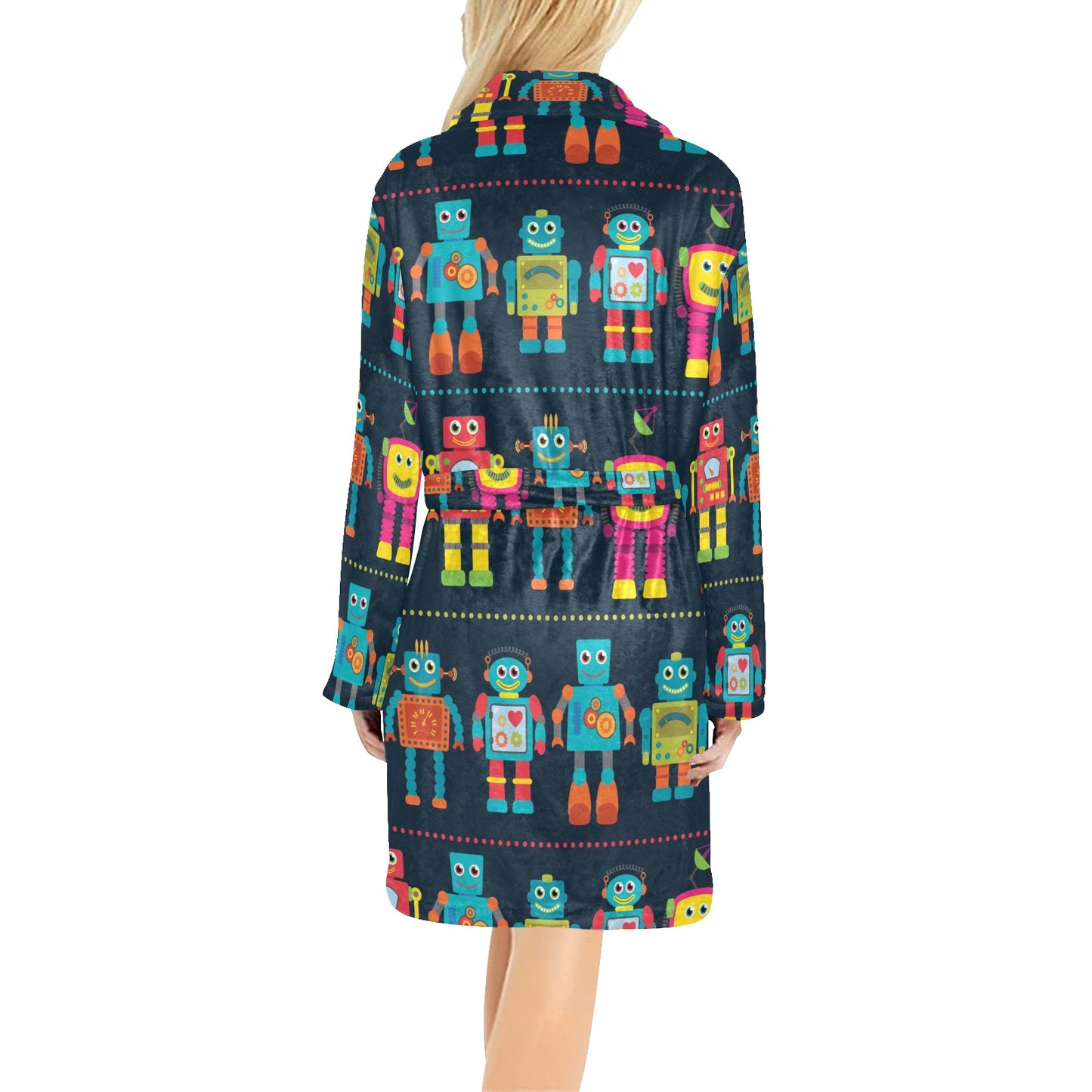 Robot Pattern Print Design A01 Women's Fleece Robe