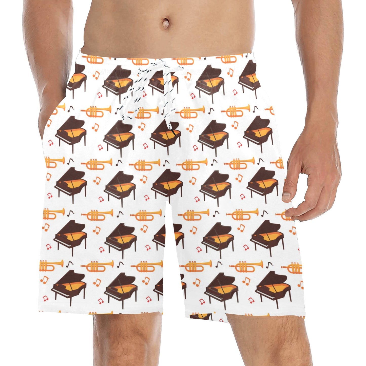 Piano Print Design LKS406 Men's Swim Trunks Beach Shorts