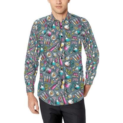 Science Print Design LKS304 Men's Long Sleeve Dress Shirt