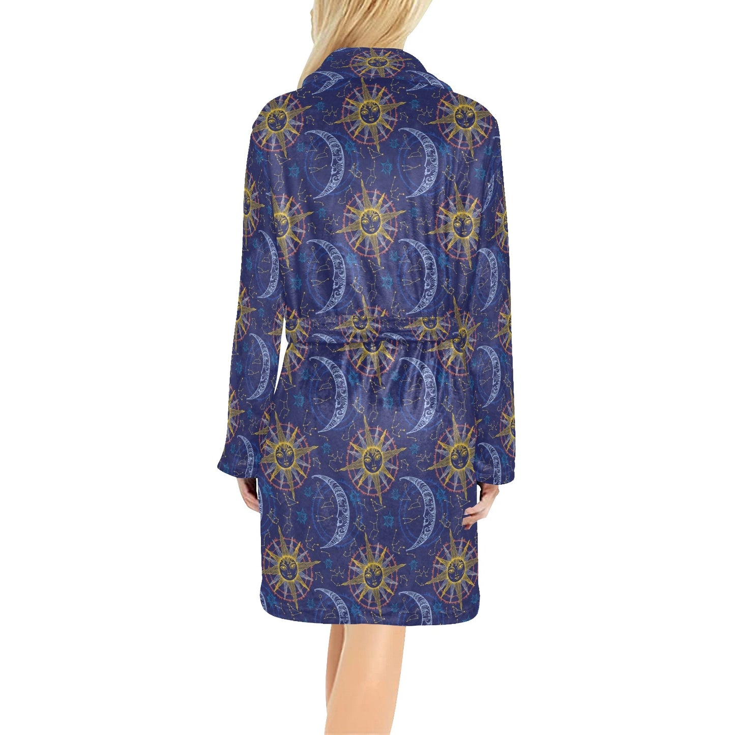 Celestial Moon Sun Pattern Print Design 01 Women's Fleece Robe