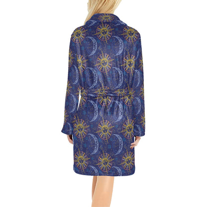Celestial Moon Sun Pattern Print Design 01 Women's Fleece Robe