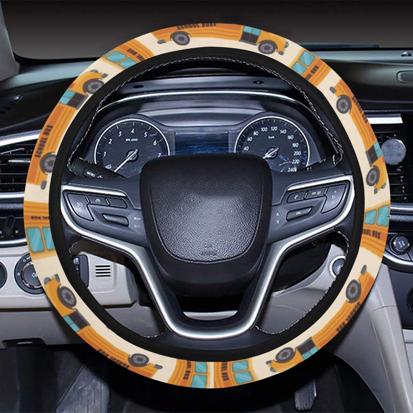 School Bus Print Design LKS305 Steering Wheel Cover with Elastic Edge