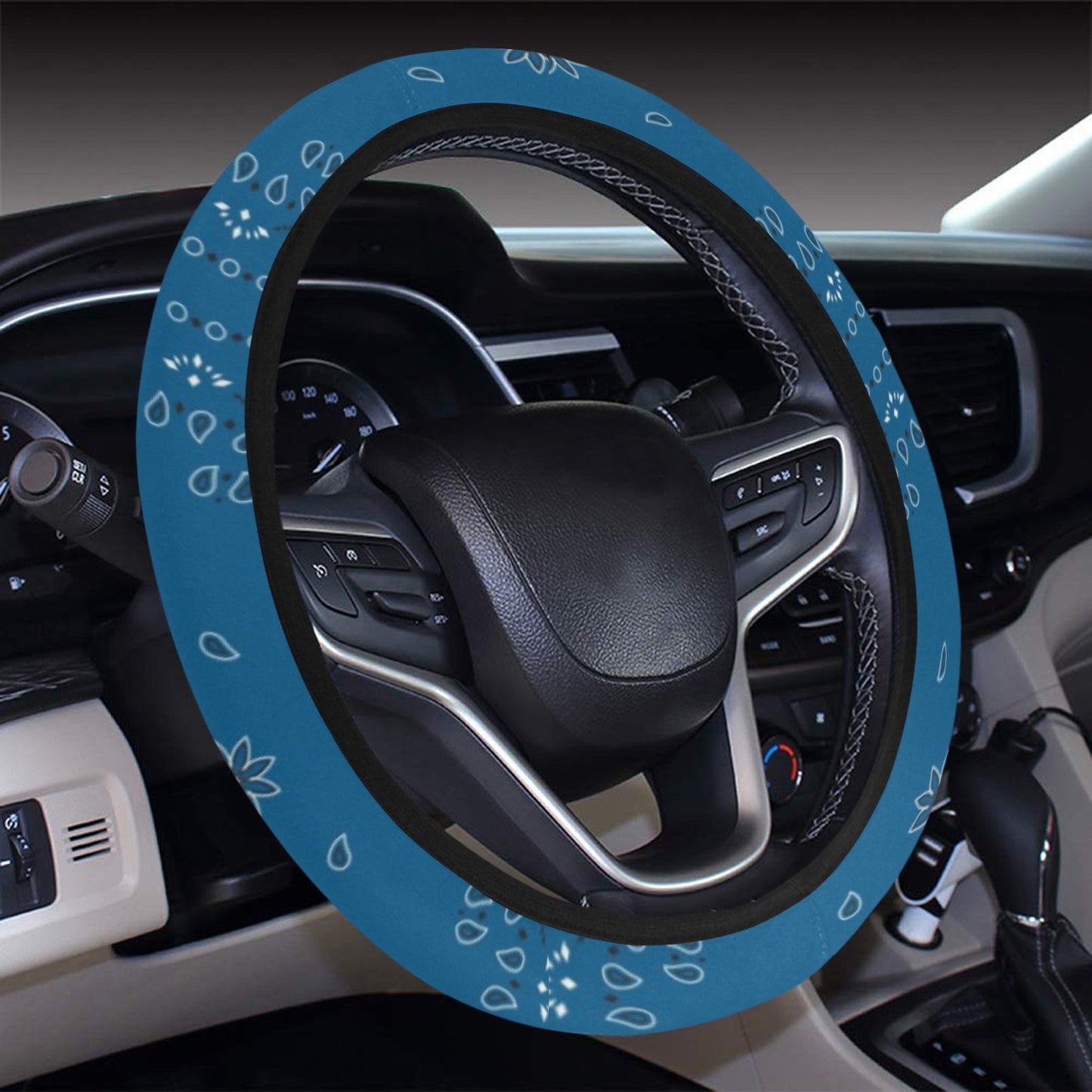Bandana Blue Print Design LKS301 Steering Wheel Cover with Elastic Edge