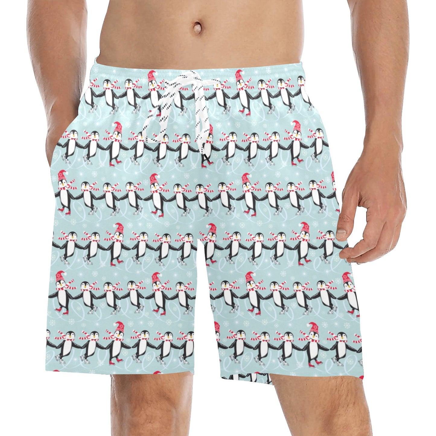 Penguin Sking Design Men's Swim Trunks Beach Shorts