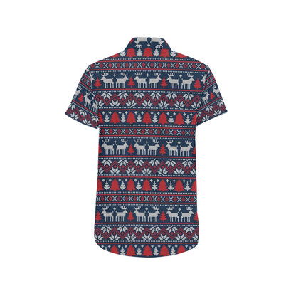Reindeer Print Design LKS405 Men Short Sleeve Button Up Shirt