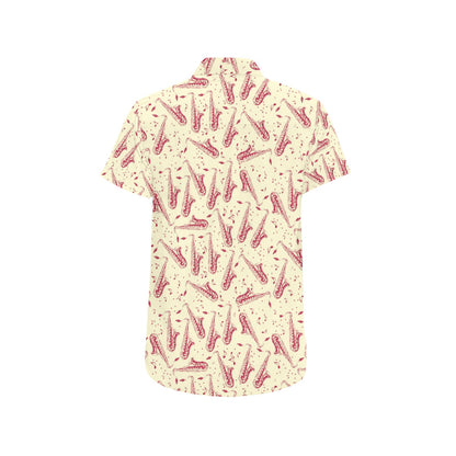 Saxophone Print Design LKS402 Men Short Sleeve Button Up Shirt