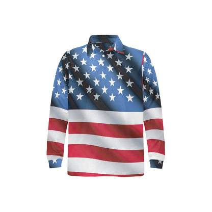 American flag Classic Long Sleeve Polo Shirt For Men's