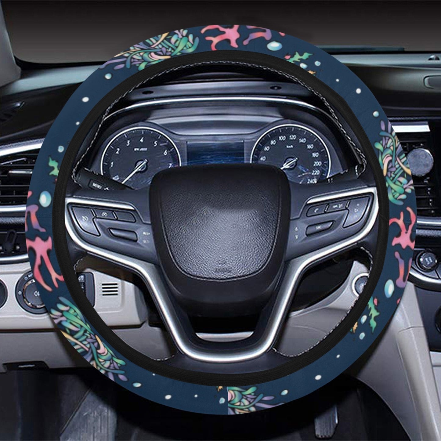 Seaweed Print Design LKS306 Steering Wheel Cover with Elastic Edge