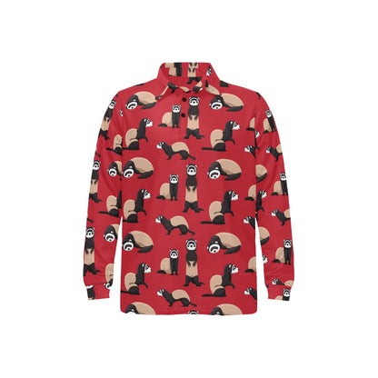 Ferret Pattern Print Design 02 Long Sleeve Polo Shirt For Men's