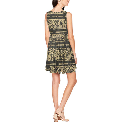 Mayan Pattern Print Design 02 Sleeveless Dress