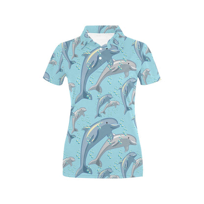 Dolphin Print Pattern Women's Polo Shirt