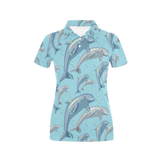 Dolphin Print Pattern Women's Polo Shirt